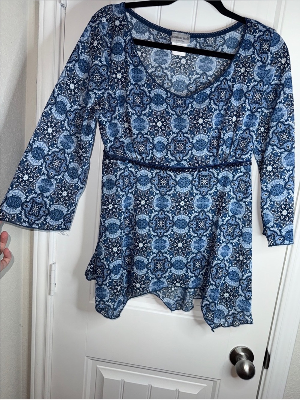 Fashion bug y2k Blue V-Neck Empire Waist Tunic cottagecore